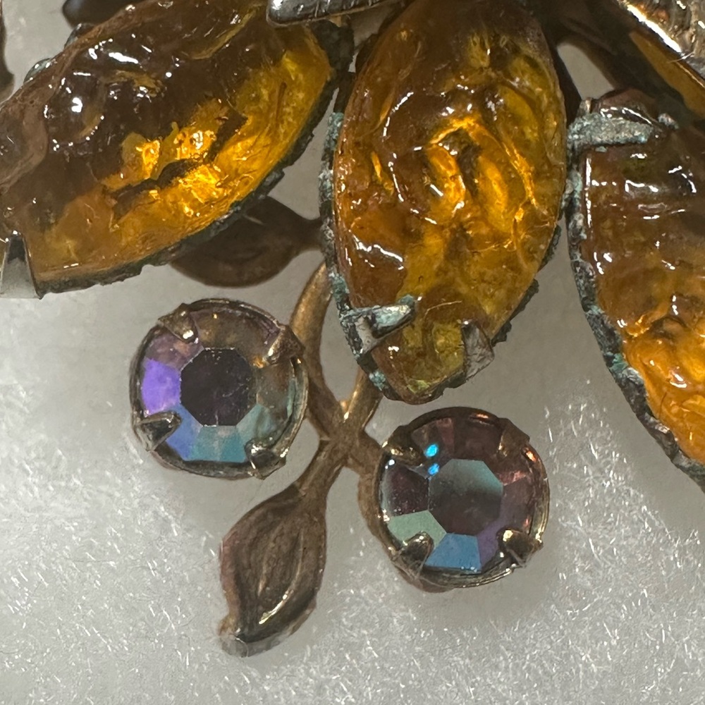 Vintage Amber Crystal Floral Brooch 1950s - Picture 8 of 16